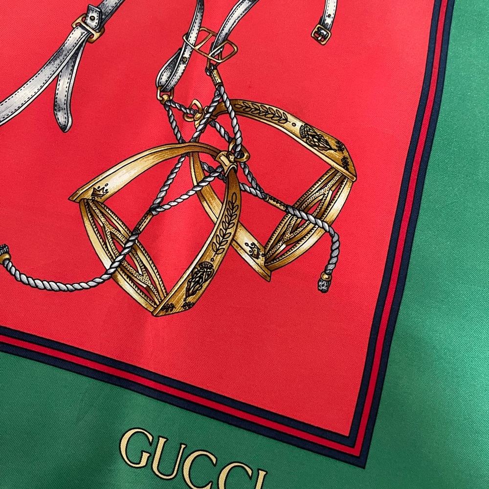 Vintage Gucci Equestrian Print Silk Scarf. - Picture 2 of 16